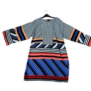 IN Studio Womens Striped Kimono Sleeve Shift Dress Size 6 Mod‎ Boho Sheer Resort